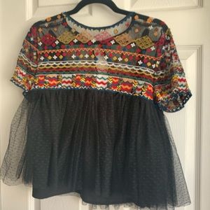 RARE Zara embroidered and beaded swiss dot top